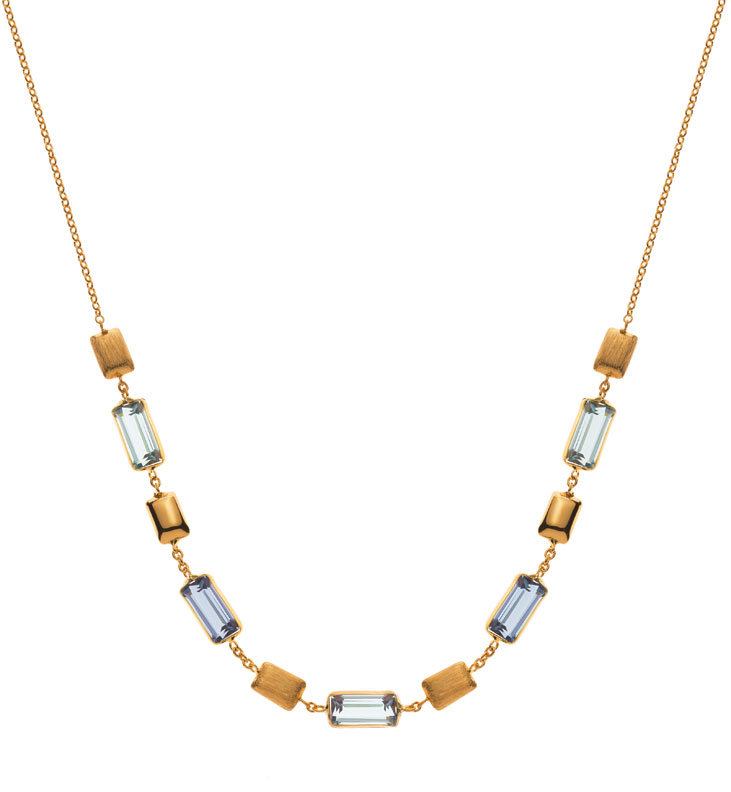 AURONOS Prestige Collier 18K Gelbgold mit blue topaz und london blue Topaz 45cm