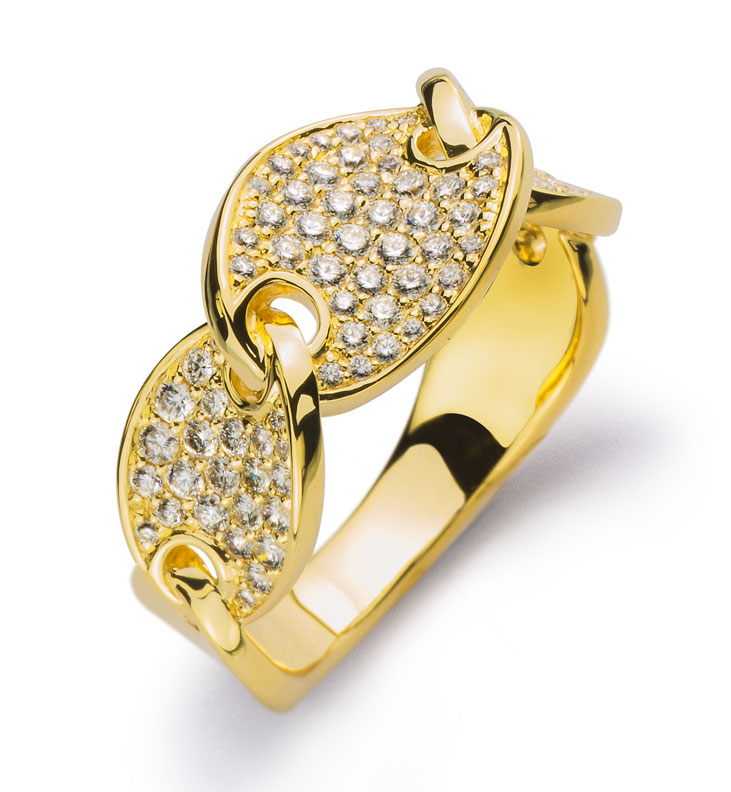Bague AURONOS Prestige en or jaune 18 carats sertie de 90 diamants 0,72 ct