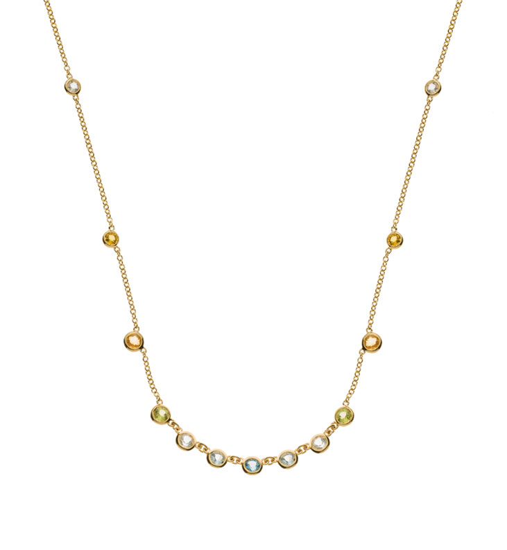 AURONOS Prestige Collier Gelbgold 18K mit 2 Citrinen, 4 grünen Amethysten, 2 Peridots, 2 Skytopase, 1Swisstopas und 2 Cinnam.Qu.45cm