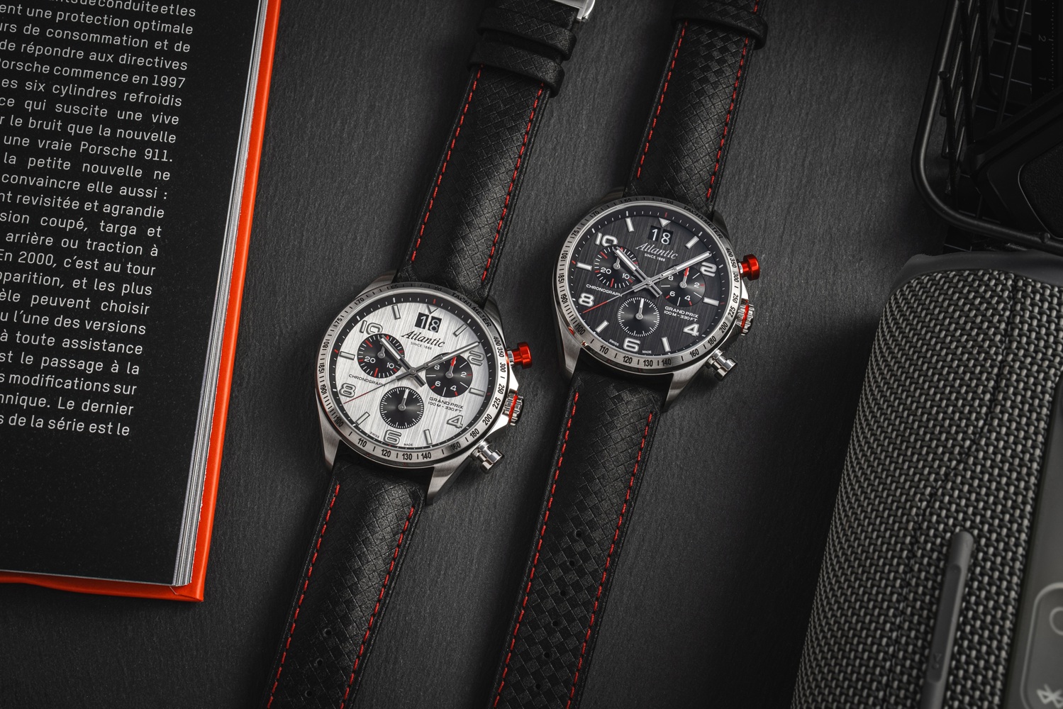 Atlantic Grand Prix Chronograph Black Dial with Carbon Leather