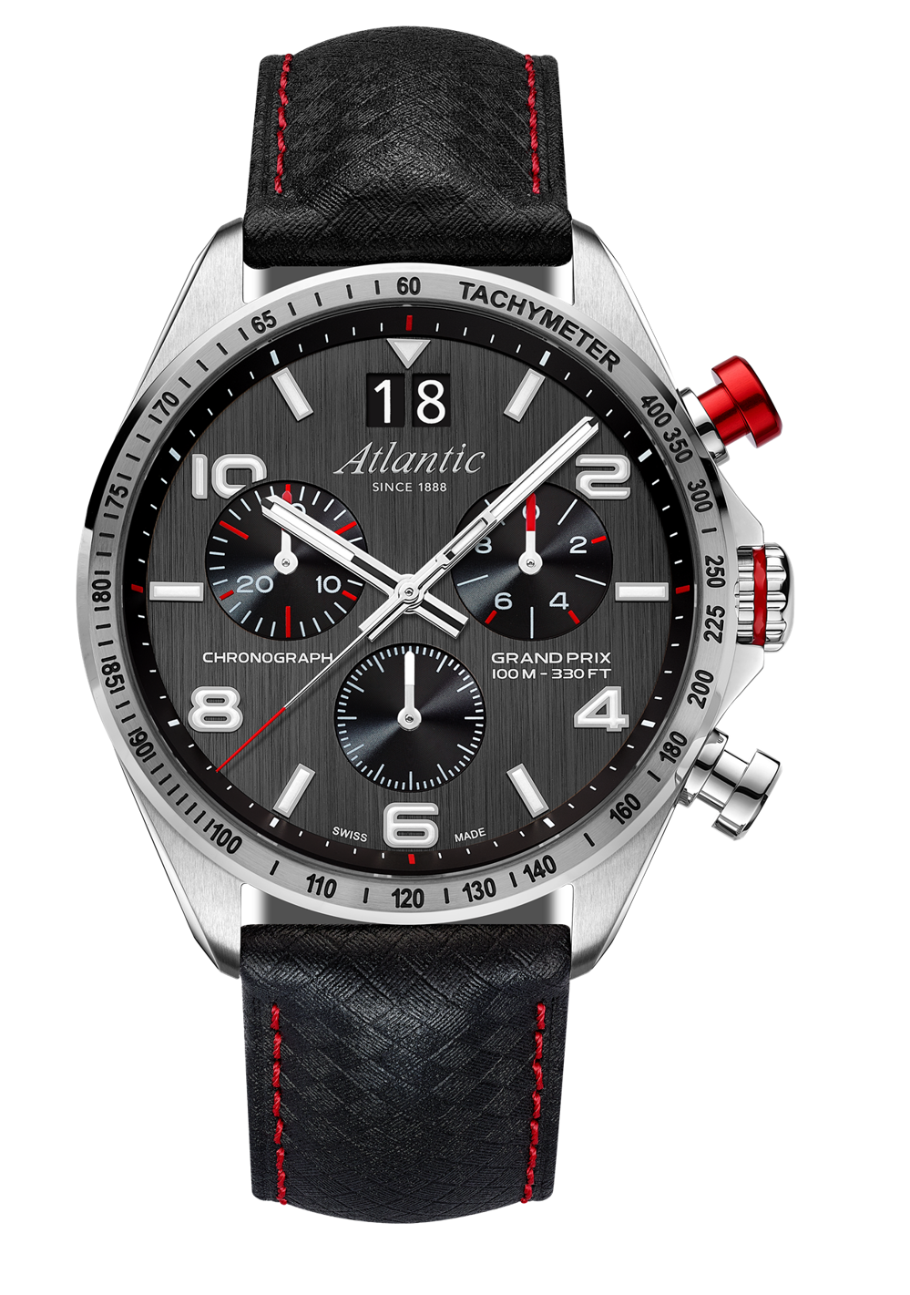 Atlantic Grand Prix Chronograph Black Dial with Carbon Leather