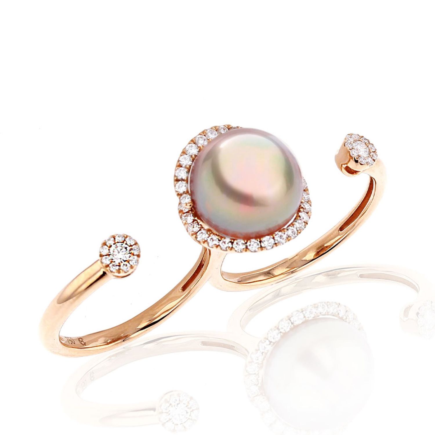 AURONOS Pearl ring in 18K rose gold with Ming pearl 11mm and 52 diamonds 0.43ct
