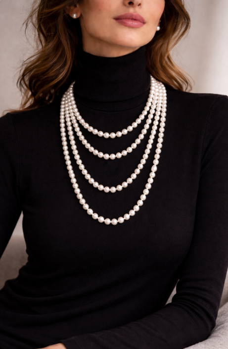 Collier AURONOS en perles d'eau douce 7-7,5 mm, longueur 200 cm