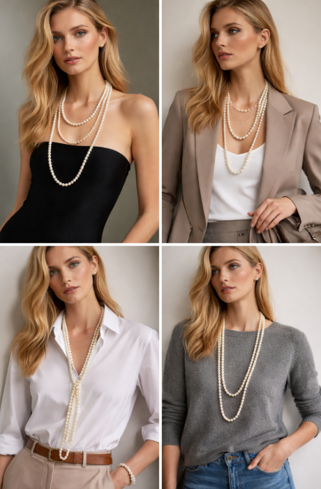 Collier AURONOS en perles d'eau douce 7-7,5 mm, longueur 200 cm