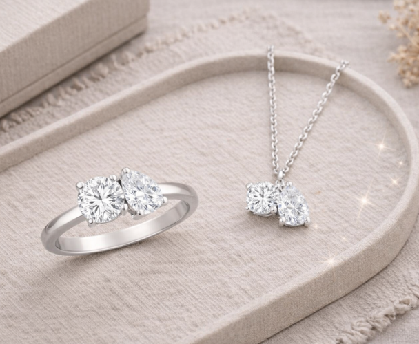 Ensemble AURONOS Lab Diamonds avec bague et collier, chacun 1,5 ct VS F