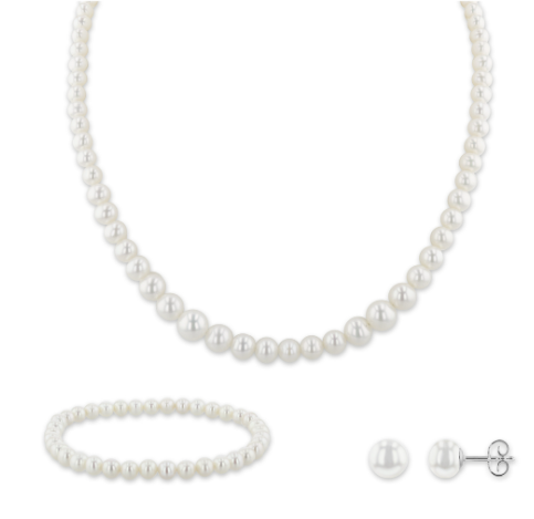 AURONOS Perlen Set Collier, Armband und Ohrstecker aus Süsspasserperlen