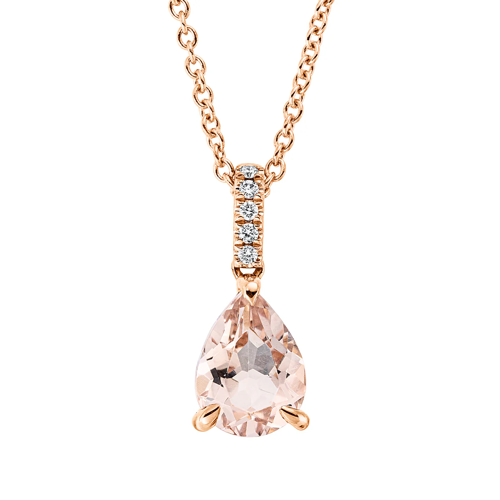 Collier AURONOS Exclusive en or rose 18 carats avec morganite 1,08 ct et diamants 0,03 ct, 45 cm