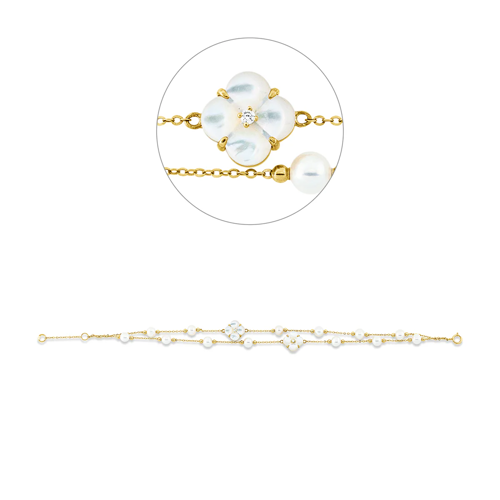 Bracelet AURONOS Exclusive en or jaune 18 carats avec perles d'eau douce 4,5 mm et diamants 0,06 ct 21 cm