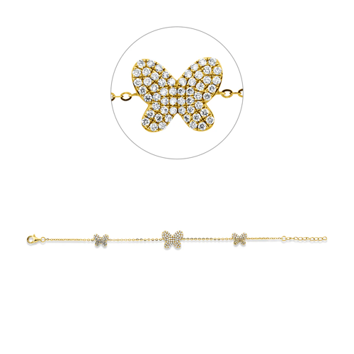 AURONOS Exclusive Butterfly Bracelet 14K Yellow Gold with Diamonds 0.72ct 17.5cm