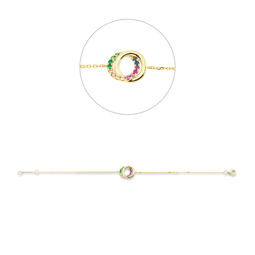 AURONOS Exclusive bracelet in 18K yellow gold with sapphire 0.12ct, tsavorite 0.05ct, and ruby 0.02ct, 18cm