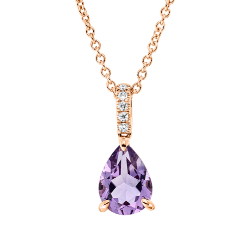 Collier AURONOS Exclusive en or rose 18 carats avec améthyste violette 0,94 ct et diamants 0,03 ct, 42 cm