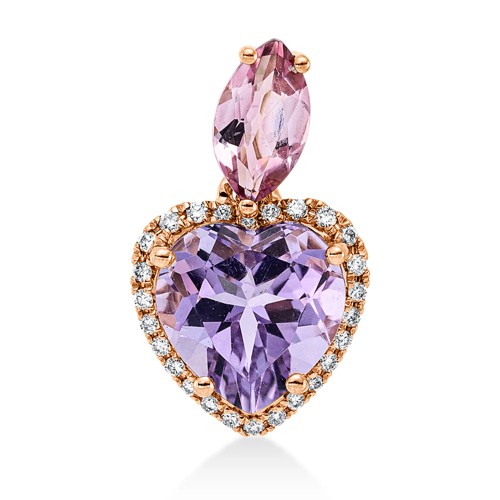 AURONOS Exclusive Anhänger Herz 18K Roségold mit Turmalin Pink 2.4ct und Diamanten 0.1ct
