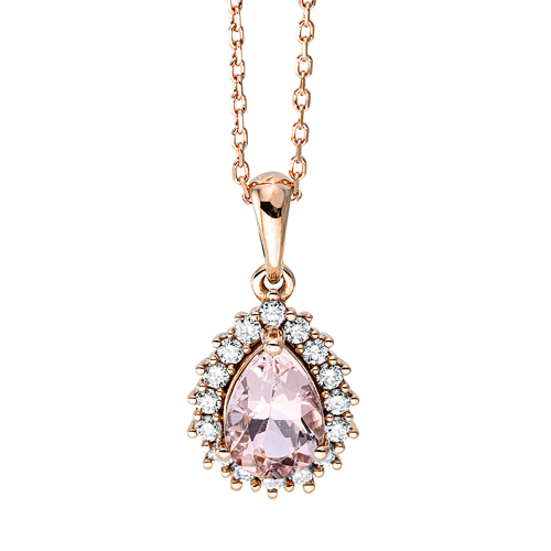 AURONOS Exclusive Collier 18K Roségold mit Morganit Rosa 0.58ct und Diamanten 0.16ct 45cm
