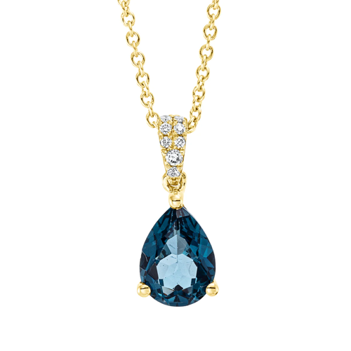 AURONOS Exclusive Necklace 18K yellow gold with London blue topaz 1.03ct and diamonds 0.04ct 45cm