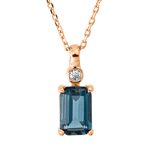 AURONOS Exclusive Collier 18K Roségold mit Topas London Blue 0.62ct und Diamanten 0.01ct 42cm