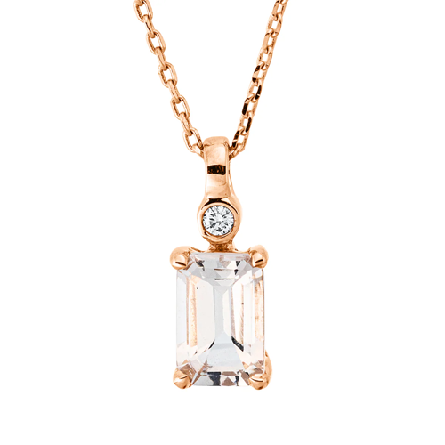 Collier AURONOS Exclusive en or rose 18 carats avec morganite 0,54 ct et diamants 0,01 ct, 45 cm