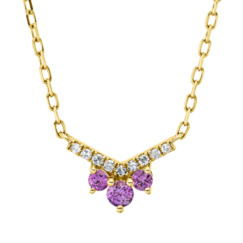 AURONOS Exclusive Collier 18K Gelbgold mit Saphir Pink 0.15ct und Diamanten 0.05ct 45cm