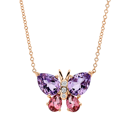 AURONOS Exclusive Collier Schmetterling 18K Roségold mit Turmalin Pink 2.9ct und Diamanten 0.05ct 43cm
