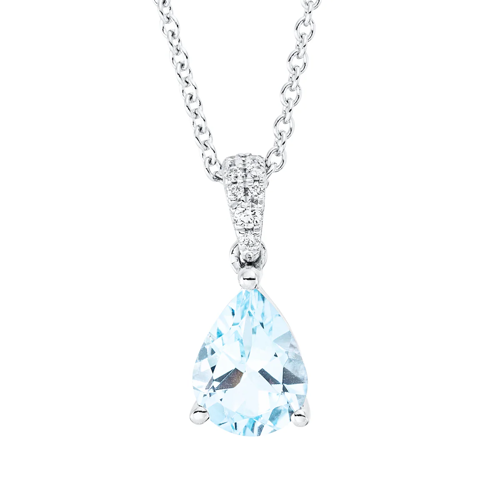 Collier AURONOS Exclusive en or blanc 18 carats avec topaze bleu ciel 1,26 ct et diamants 0,03 ct, 45 cm