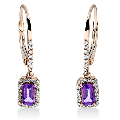 Boucles d'oreilles AURONOS Exclusive en or rose 18 carats avec améthyste 0,51 ct et diamants 0,14 ct