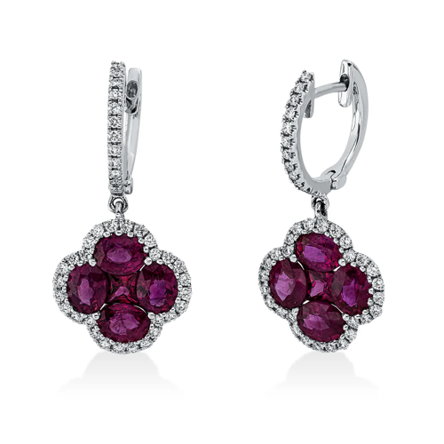 AURONOS Exclusive Ohrhänger 18K Weissgold mit Rubin 2.9ct und Diamanten 0.35ct