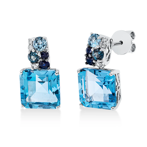 AURONOS Exclusive Ohrstecker 18K Weissgold mit Saphir Blau 14.3ct und Diamanten 0.11ct
