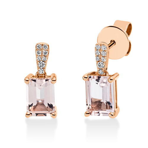 AURONOS Exclusive Stud Earrings 18K Rose Gold with Morganite 1.53ct Pink and Diamonds 0.07ct