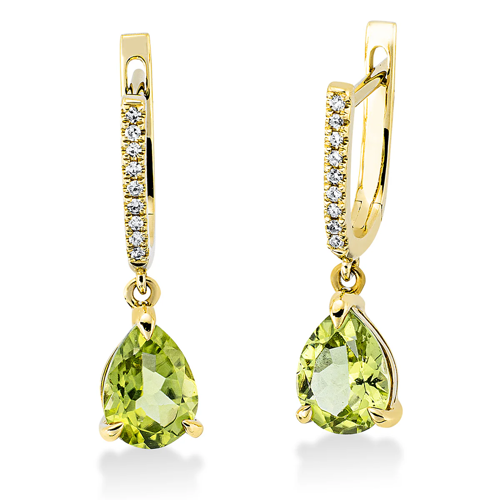 AURONOS Exclusive Ohrhänger 18K Gelbgold mit Peridot Grün 2.3ct und Diamanten 0.07ct