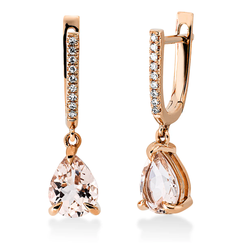 Boucles d'oreilles AURONOS Exclusive en or rose 18 carats avec morganite rose 1,82 ct et diamants 0,06 ct