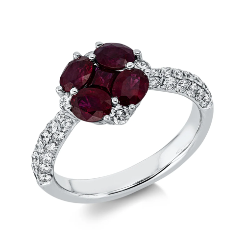 Bague exclusive AURONOS en or blanc 18 carats avec rubis rouge 1,38 ct et diamants 0,67 ct