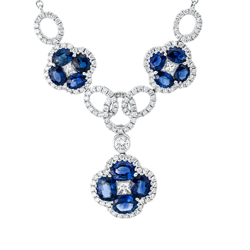 AURONOS Exclusive Collier 18K Weissgold mit Saphir Blau 3.35ct und Diamanten 1.15ct 45cm