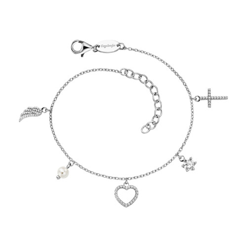 Engelsrufer Armband Kreuz, Herz und Flügel 925 Silber mit Zirkonia und 20cm