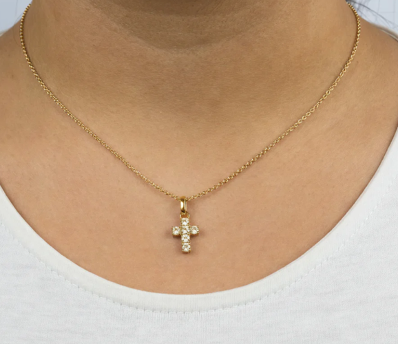 Collier Engelsrufer croix en argent 925 plaqué or avec zircone 45 cm