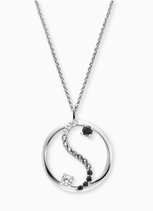Angel caller necklace Yin & Yang 925 silver with black zirconia 50cm