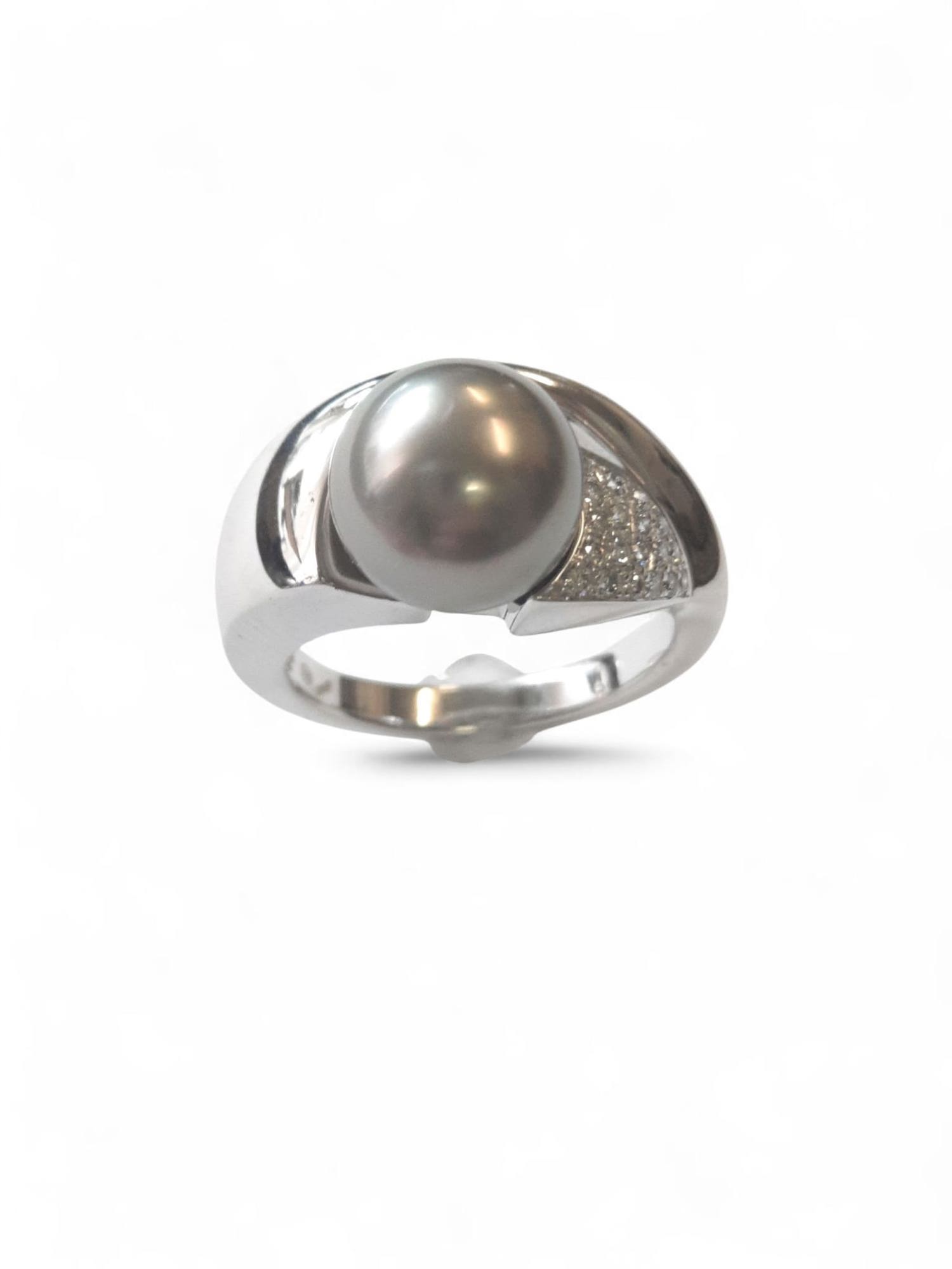 Weissgold Ring mit Tahiti Perle und Brillanten