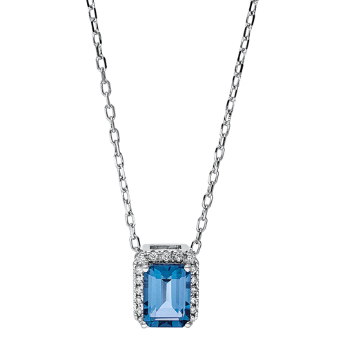 Collier AURONOS Exclusive en or blanc 18 carats avec topaze London Blue 1,22 ct et diamants 0,08 ct, 45 cm