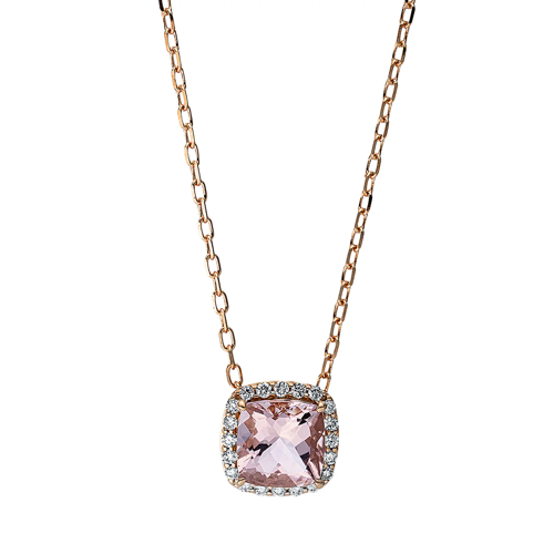 AURONOS Exclusive Necklace 18K rose gold with morganite 0.86ct rose and diamonds 0.1ct 45cm
