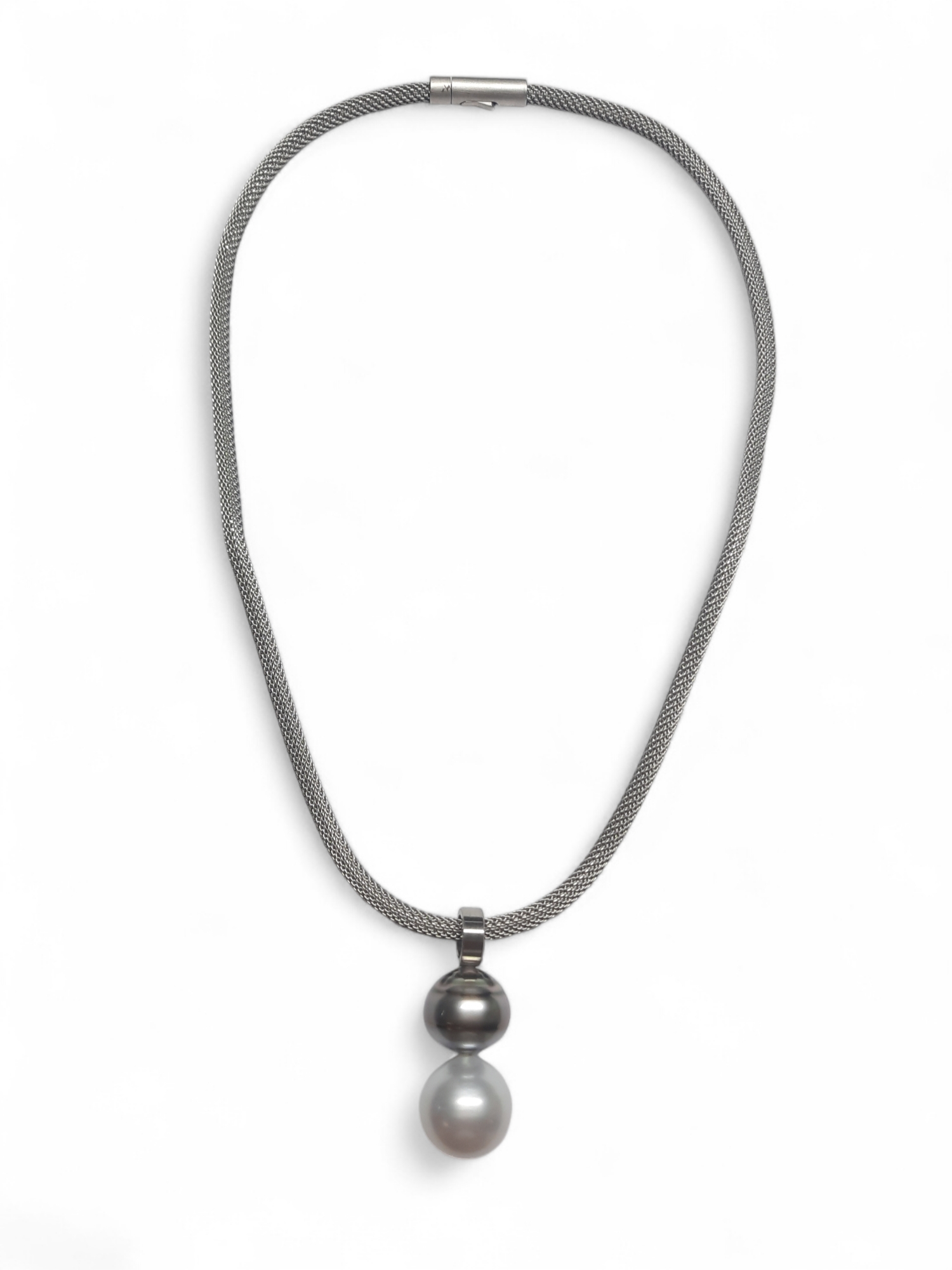 Collier Edelstahl mit Tahiti und Südsee Perlen