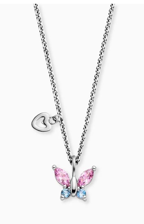 Engelsrufer Collier Schmetterling Pink und Blau aus Edelstahl 42cm
