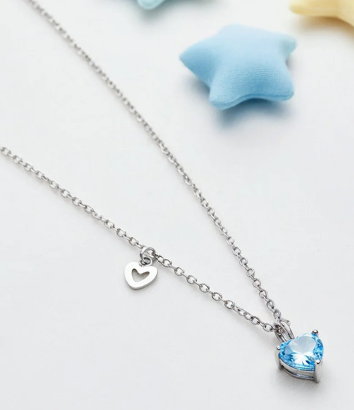 Engelsrufer Collier Herz Blau aus Edelstahl mit Zirkonia 42cm