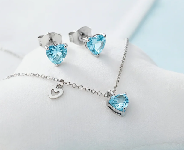 Boucles d'oreilles Engelsrufer en forme de cœur, bleu, en acier inoxydable avec zircone