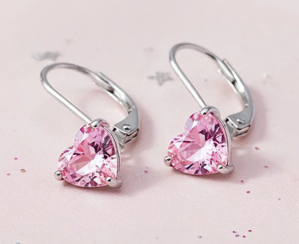 Boucles d'oreilles Engelsrufer en forme de cœur, rose, en acier inoxydable avec zircone