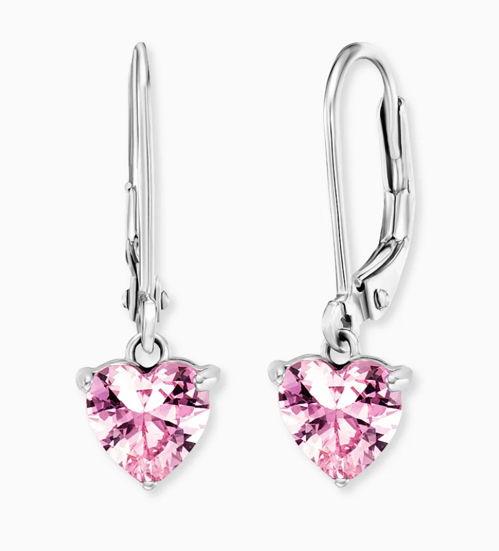 Boucles d'oreilles Engelsrufer en forme de cœur, rose, en acier inoxydable avec zircone