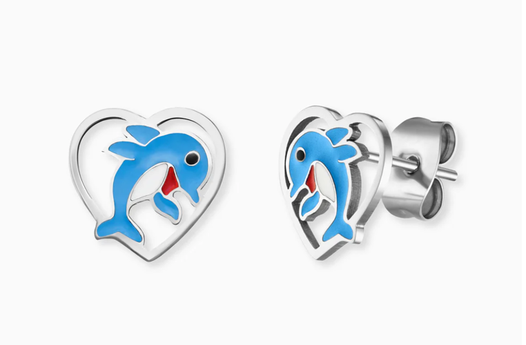 Boucles d'oreilles « Engelsrufer » en forme de dauphin, en acier inoxydable