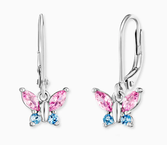 EngelsruferEngelsrufer Ohrhänger Schmetterlinge Pink und Blau aus Edelstahl mit Zirkonia