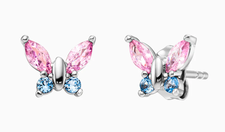 Engelsrufer Butterfly Stud Earrings in Pink and Blue, made of stainless steel with cubic zirconia